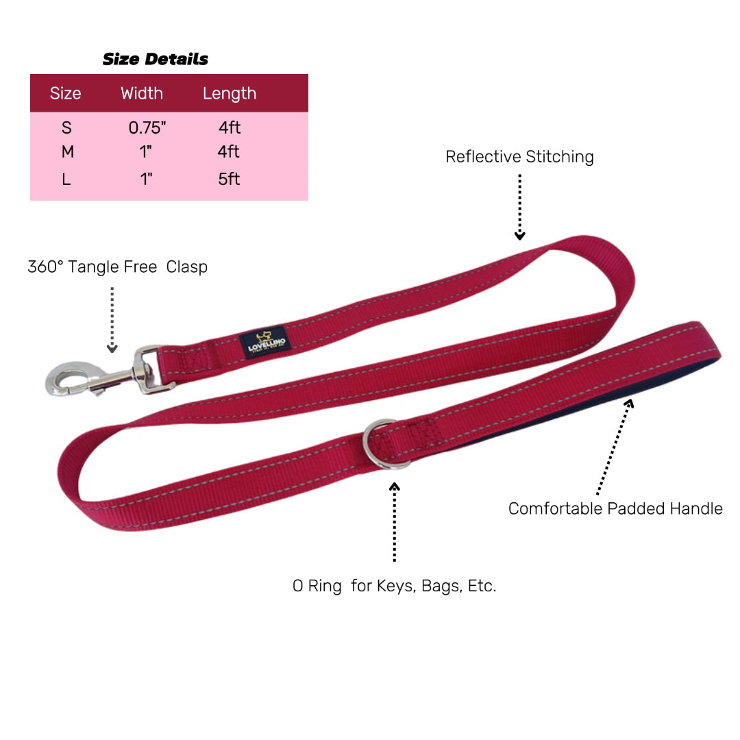 Lovellino Reflective Flat Leash for Dogs – Durable, tangle-free leash with reflective stitching for added safety during night walks. Perfect for secure and comfortable outings with your dog