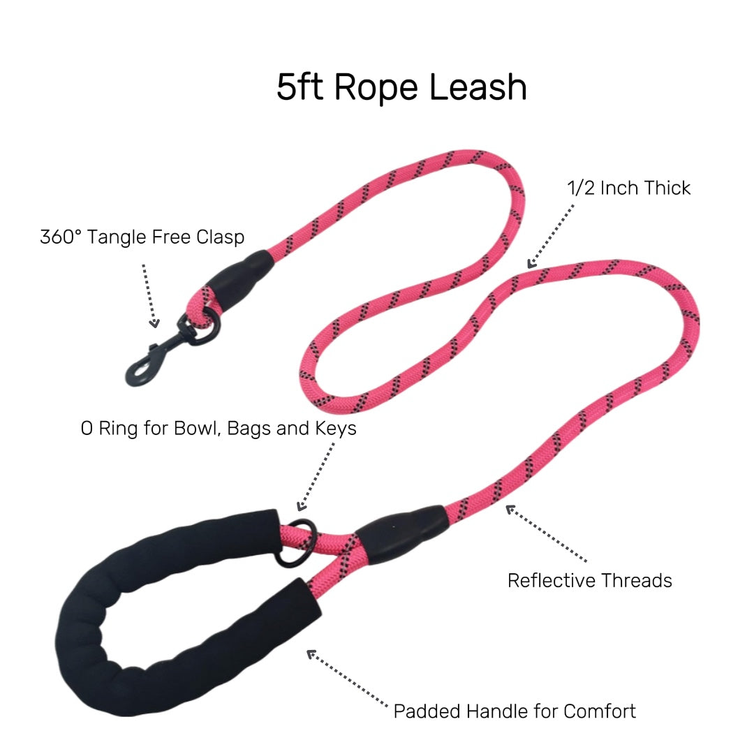 Lovellino Heavy Duty Rope Leash – Built for strength and durability, featuring a reflective design, 360° swiveling clasp, and padded handle for comfortable control on every walk.