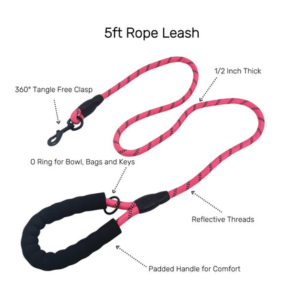 Lovellino Heavy Duty Rope Leash – Built for strength and durability, featuring a reflective design, 360° swiveling clasp, and padded handle for comfortable control on every walk.